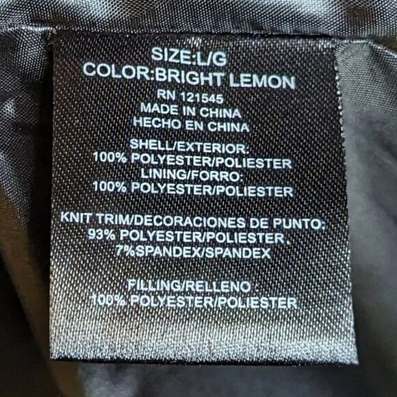 BCBGMaxAzria lemon yellow puffy coat hooded winter insulated size L - Picture 6 of 7